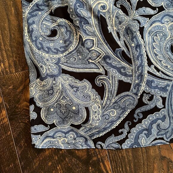 Ralph Lauren Dress Womens 16 Paisley Georgette Tiered Tie Front Blue Zip Back - Picture 8 of 11